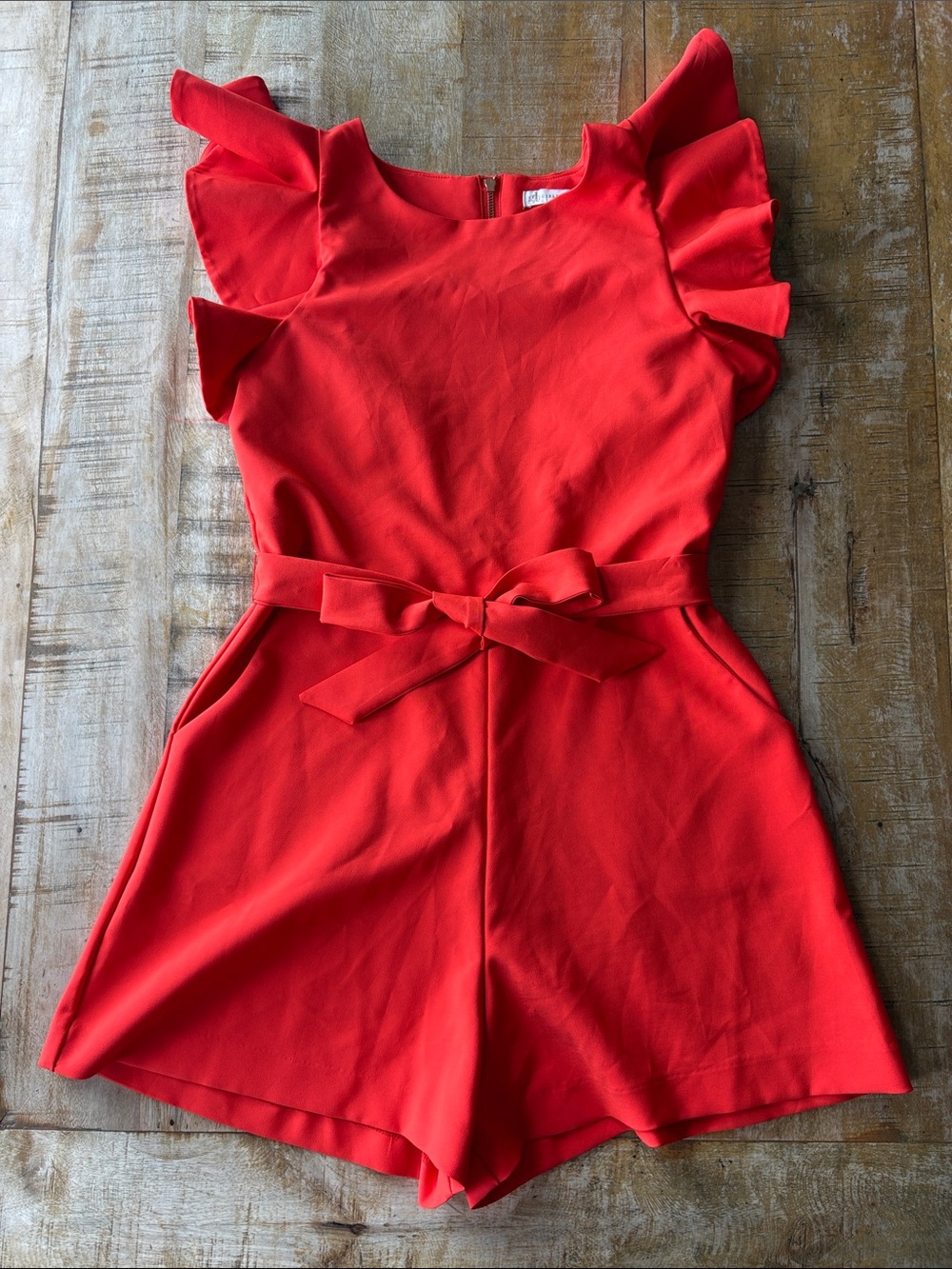 GB Girls Red Ruffle Sleeve Belted Romper size 16